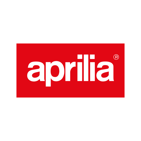 Logo de Aprilia: el nombre aprilia en minúscula sobre un rectángulo rojo